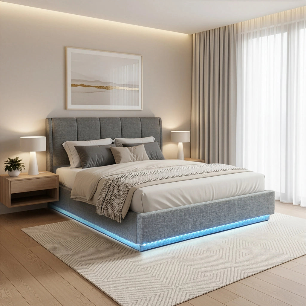 Letto Contenitore Tröstiar con Apertura a Ribalta e Luce LED Letto Francese 140x200 cm Antracite [en.casa]