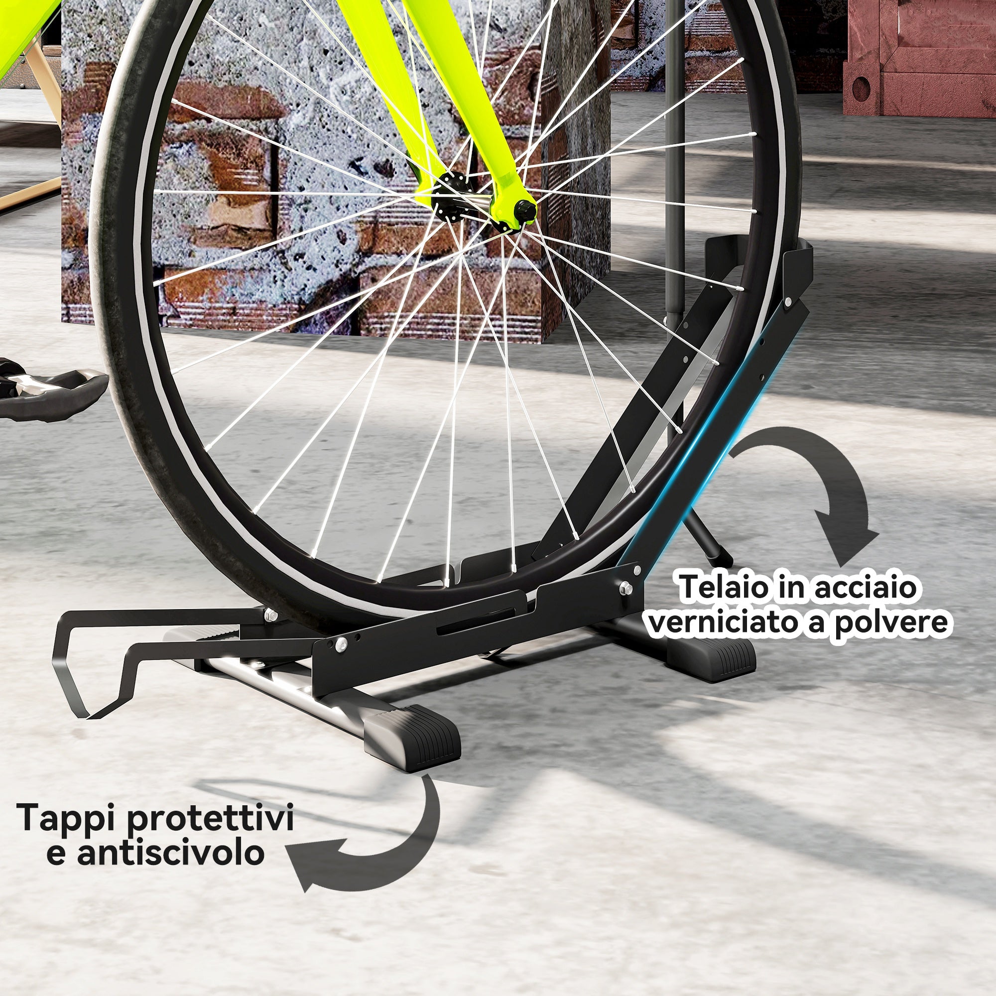 Rastrelliera per Bici Regolabile 75x41x71-81 cm con Tubo di Supporto in Acciaio e Plastica Nero