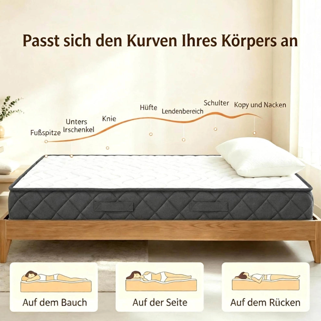 Materasso 90x190 cm in memory foam, poliestere bianco e grigio, singolo
