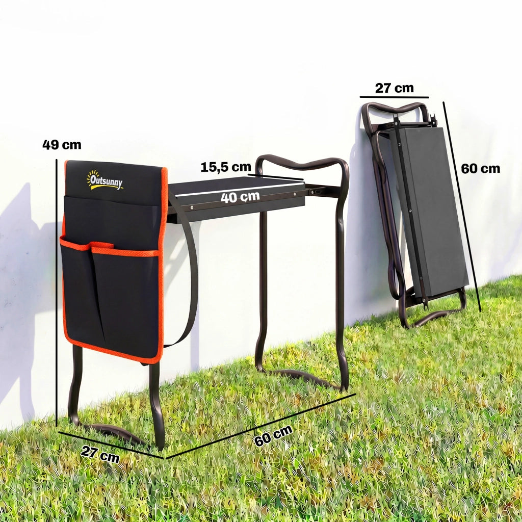 Sgabello da Giardino Pieghevole con Cuscino EVA e Borsa per Attrezzi ¨C Minimal ¨C Grigio