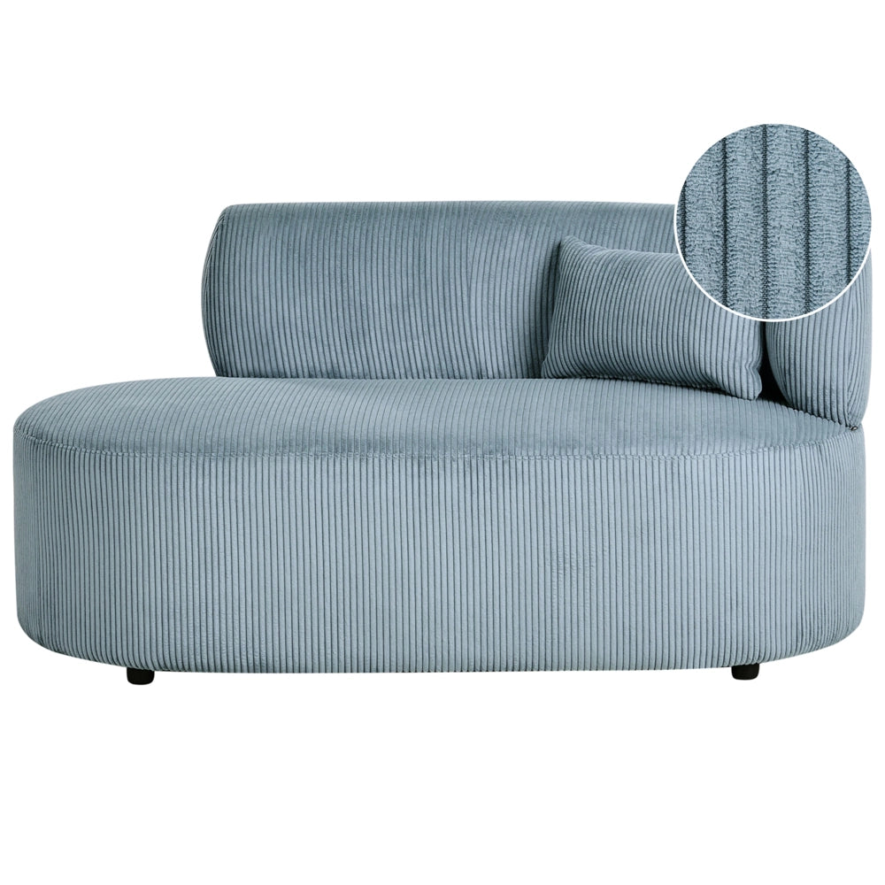 Chaise longue con rivestimento in velluto a coste blu e cuscino decorativo lato destro