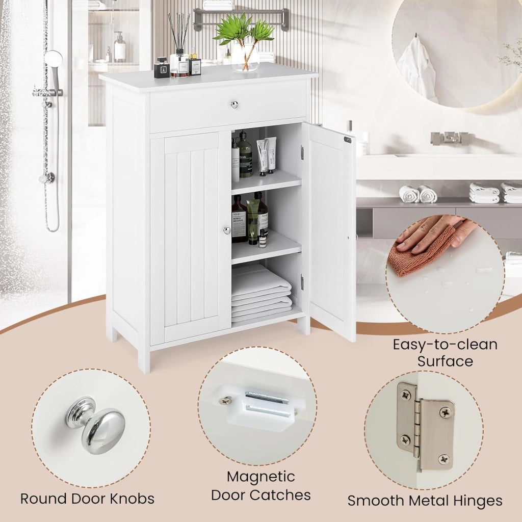 Armadietto bagno autoportante con 2 ante, 1 cassetto e 3 ripiani regolabili, mobiletto base per soggiorno, ingresso, cucina, 60 x 30 x 80 cm (bianco)