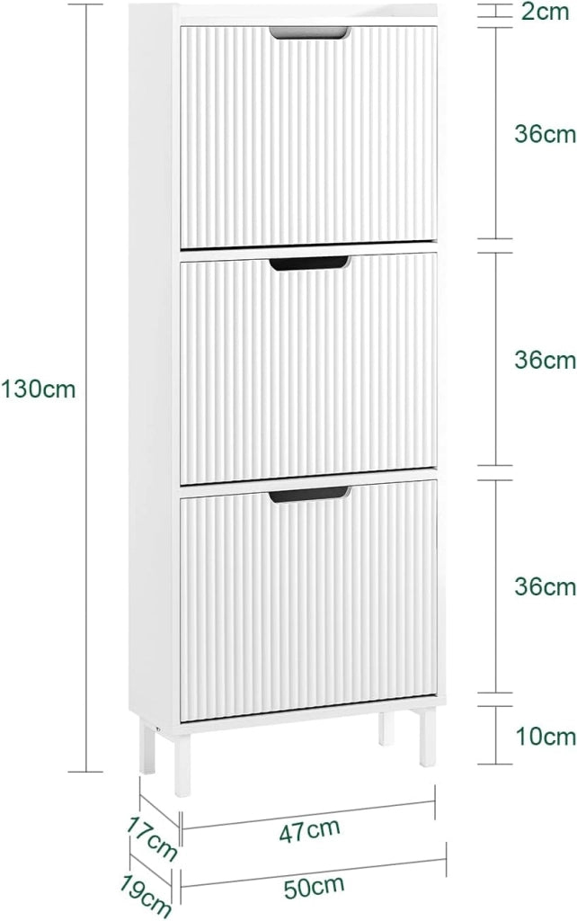 Scarpiera Salvaspazio Slim - Mobile Scarpiera 50 cm Larghezza con 3 ante battenti - Ideale per Ambienti Ristretti - Ingresso, Corridoio o Camera 50x19x130 cm Bianco FSR177-H-W