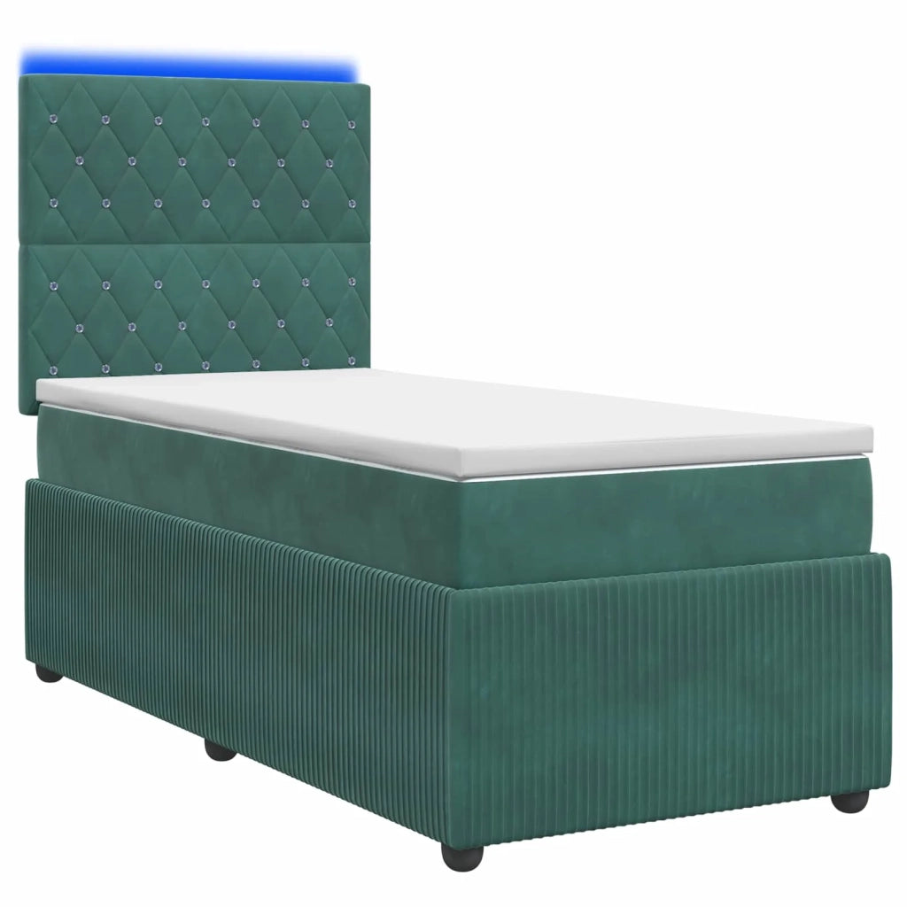 Letto Box Spring LED con Materasso Verde Scuro 90 x 200 cm 3455990