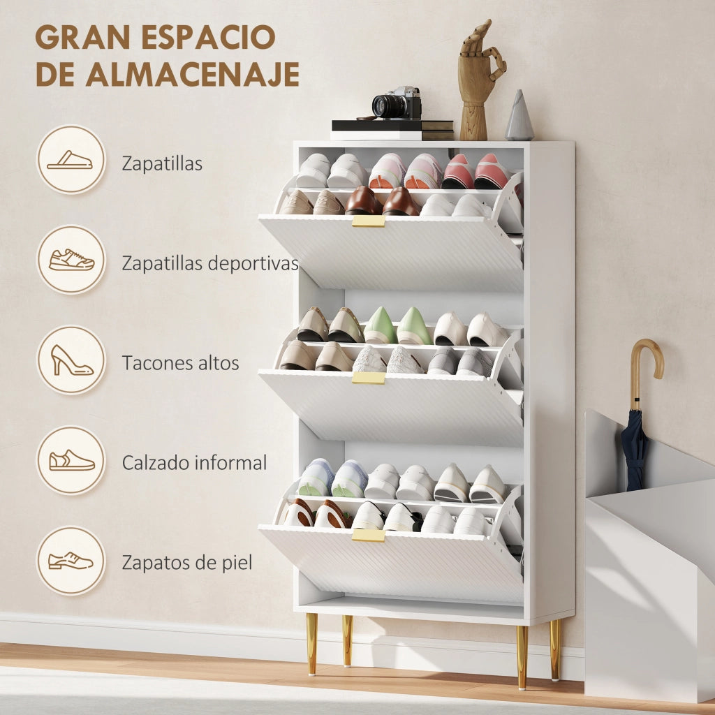 Armadio Scarpe con Ante e 3 Cassetti ¨C Zephmum ¨C Bianco 60x24x122,5 cm