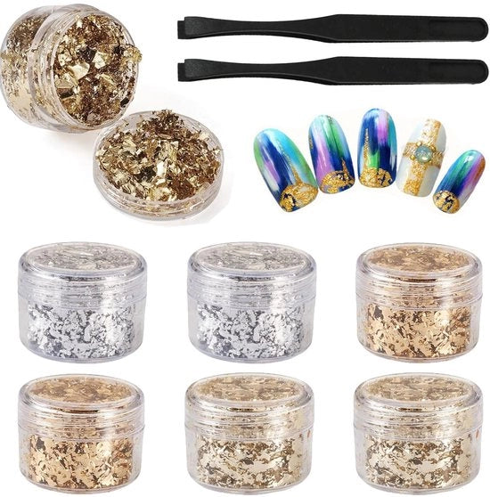 Set di foglie dorate 6 pezzi - Foglie dorate in lamina incluse colla - Foglie d'argento - Foglie di metallo - Foglie dorate commestibili - Decorazione per progetti artistici - Verniciatura