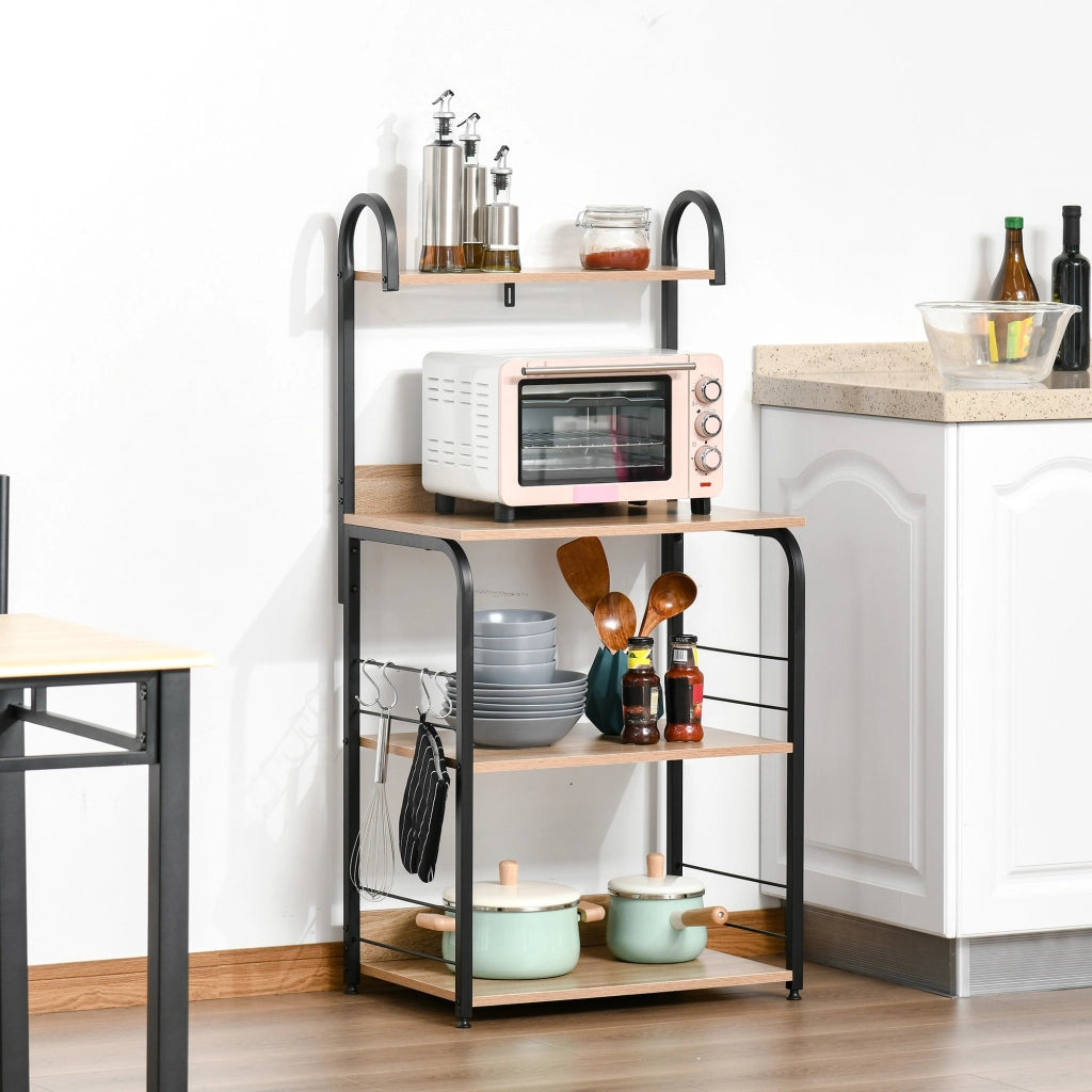 Mobile Cucina Eta'g¨¨re Microonde ¨C Zephmum ¨C Effetto Legno Naturale Struttura Acciaio Nero