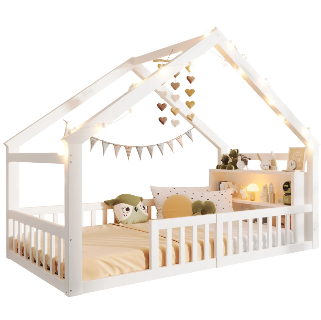 Letto per bambini a casetta 90 x 190 cm bianco con sponde