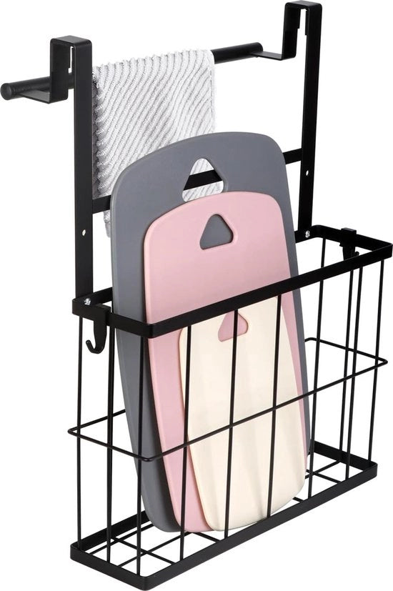 Cassettiere, maniglia cassettiera con holder asciugamano, porta cassettiera, maniglia di metallo, per bagno e cucina, senza foratura, organizzatore cucina, installazione a muro con stanghetto asciugamano, lavastoviglie, organizzatore, nero