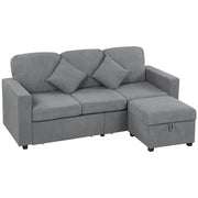 Divano 3 Posti Modulare con Pouf Contenitore 196x139x85 cm in Velluto a Coste Grigio Chiaro