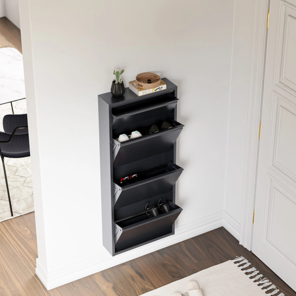Scarpiera Sokndal con 3+1 Contenitori Ribaltabili Portascarpe in Metallo - Grigio [en.casa]
