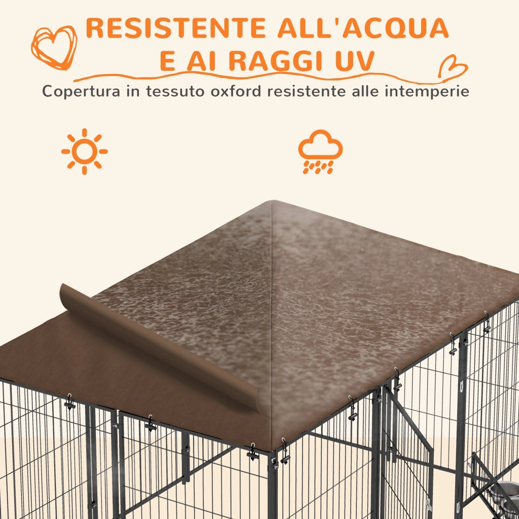 Recinto per Cani con Porticina ¨C zephmum ¨C Nero e Marrone 211x141x151 cm