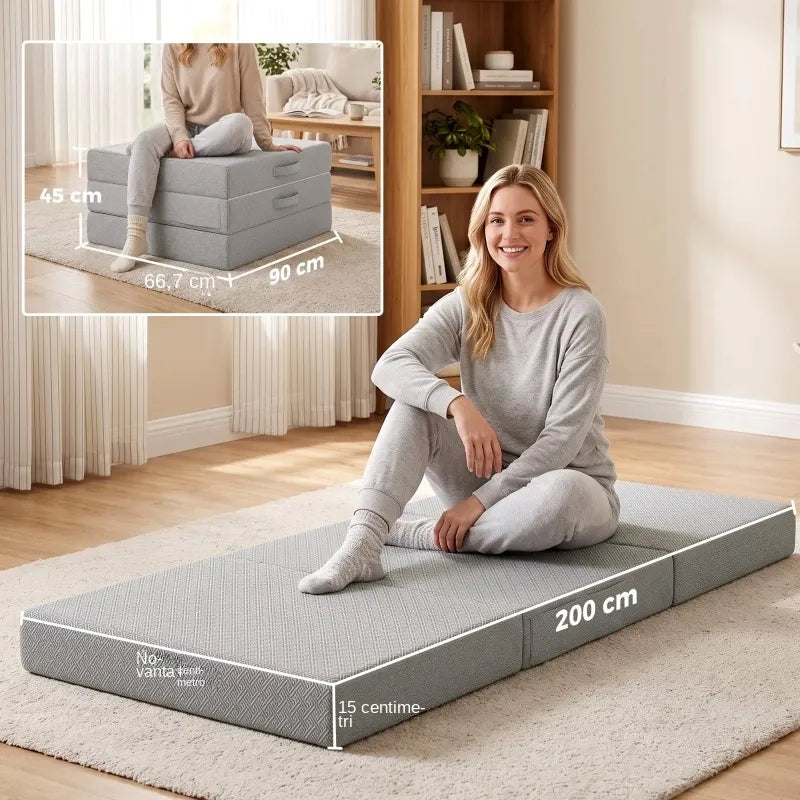 Materasso Pieghevole in Memory Foam Gel con Fodera Lavabile 90x200x15 cm; Grigio Chiaro