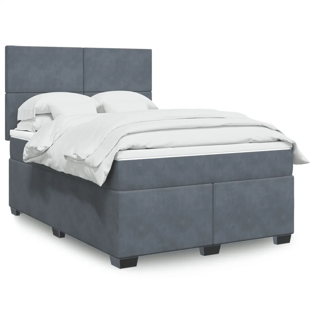 Giroletto a Molle con Materasso Grigio Scuro 160x200 cm Velluto