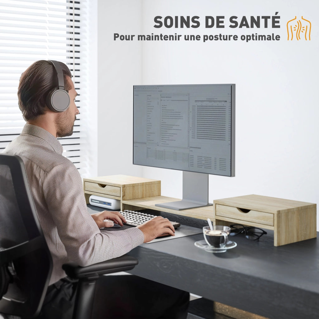 Scrivania regolabile con 2 cassetti e supporto monitor ¨C Zephmum ¨C Grigio 60-116 cm