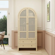 Armadio di archiviazione - Xylo - 79x39,5x178cm - Stile boh??mien con porte in rattano e due cassetti