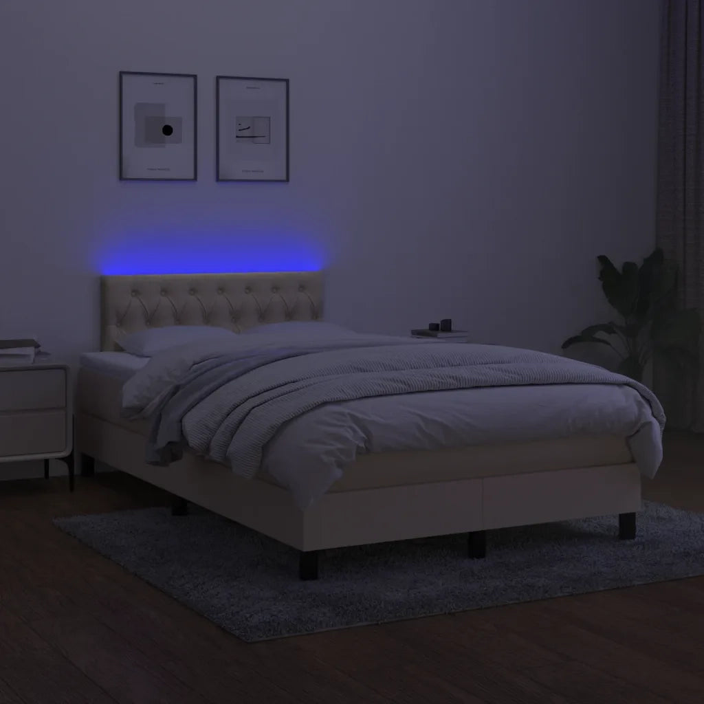 Letto a Molle con Materasso e LED Crema 120x200cm in Tessuto 3133386