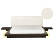 Letto LED in stile giapponese in frassino scuro 160 x 200 cm testata in legno impiallacciato bouclé camera da letto a basso profilo