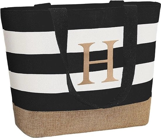 Borsa personalizzata per spiaggia, grande borsa con iniziali per donna, borsa per spesa con chiusura a righello, regali personalizzati per donna per amica, damigella d'onore, donna, collega.