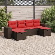 Set Divano da Giardino 6 pz con Cuscini Marrone in Polyrattan