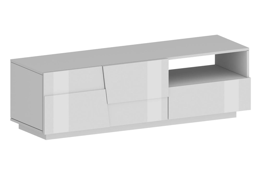 Mobile Tv 2 Anta 1 Cassetto e Ripiano a Giorno 150x45x46 cm Pongo 2A 1C Bianco Lucido