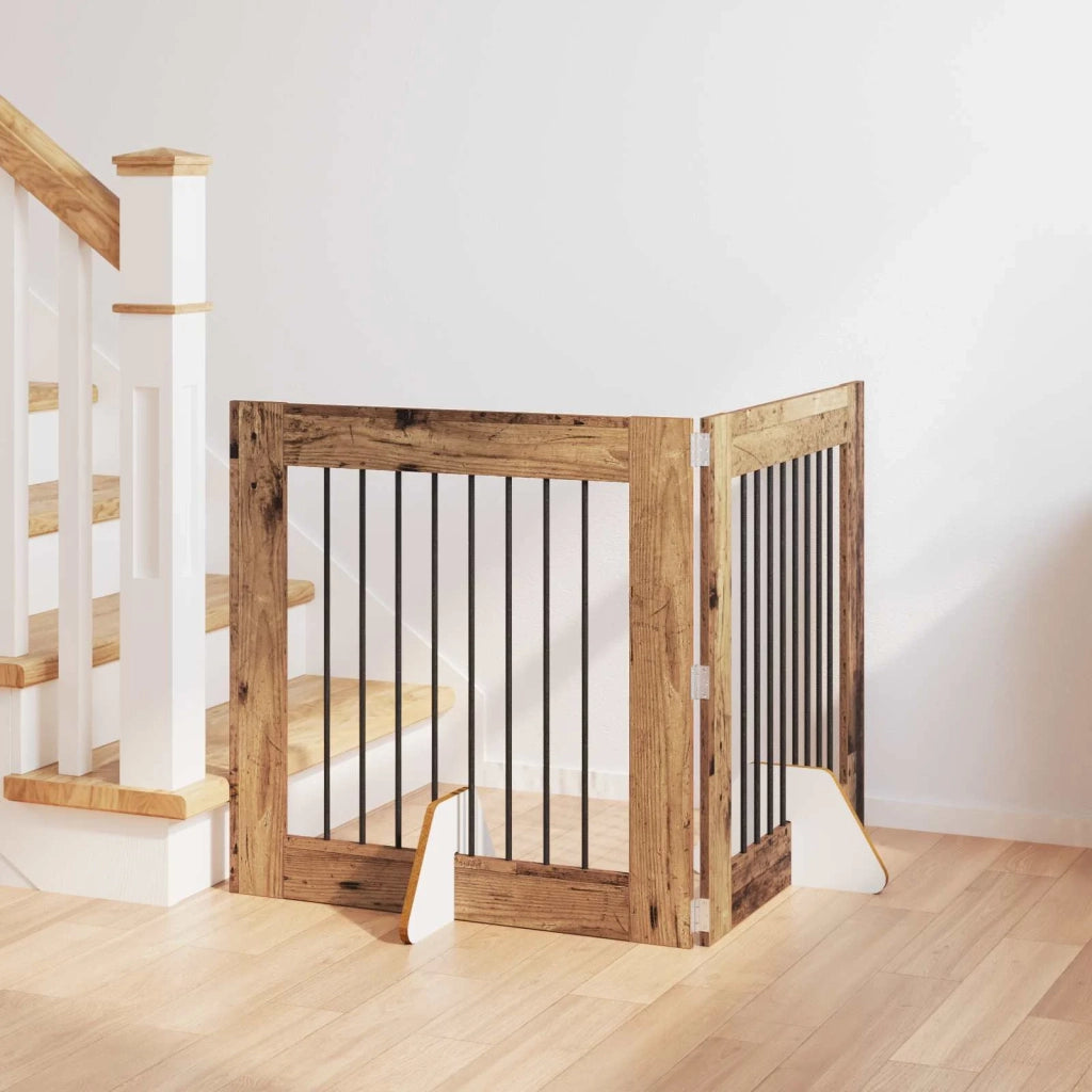 Cancello per cani con supporti 2 pz Legno antico 80 x 80 cm CFW5042596