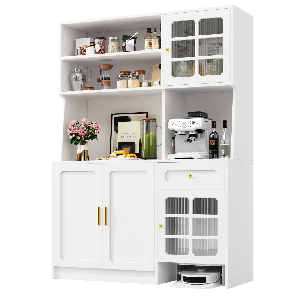 Armadio Cucina con Ante in Vetro e LED ¨C MINIMAL ¨C Bianco, 130x45x180 cm