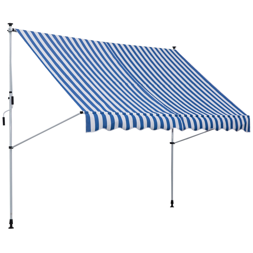 Tenda da Sole a Bracci 3x1.5m con Manovella e Struttura Telescopica, Bianco e Blu