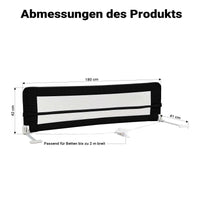 Sponda letto bambini 180x42 cm, pieghevole, metallo e nylon, Barriera anticaduta