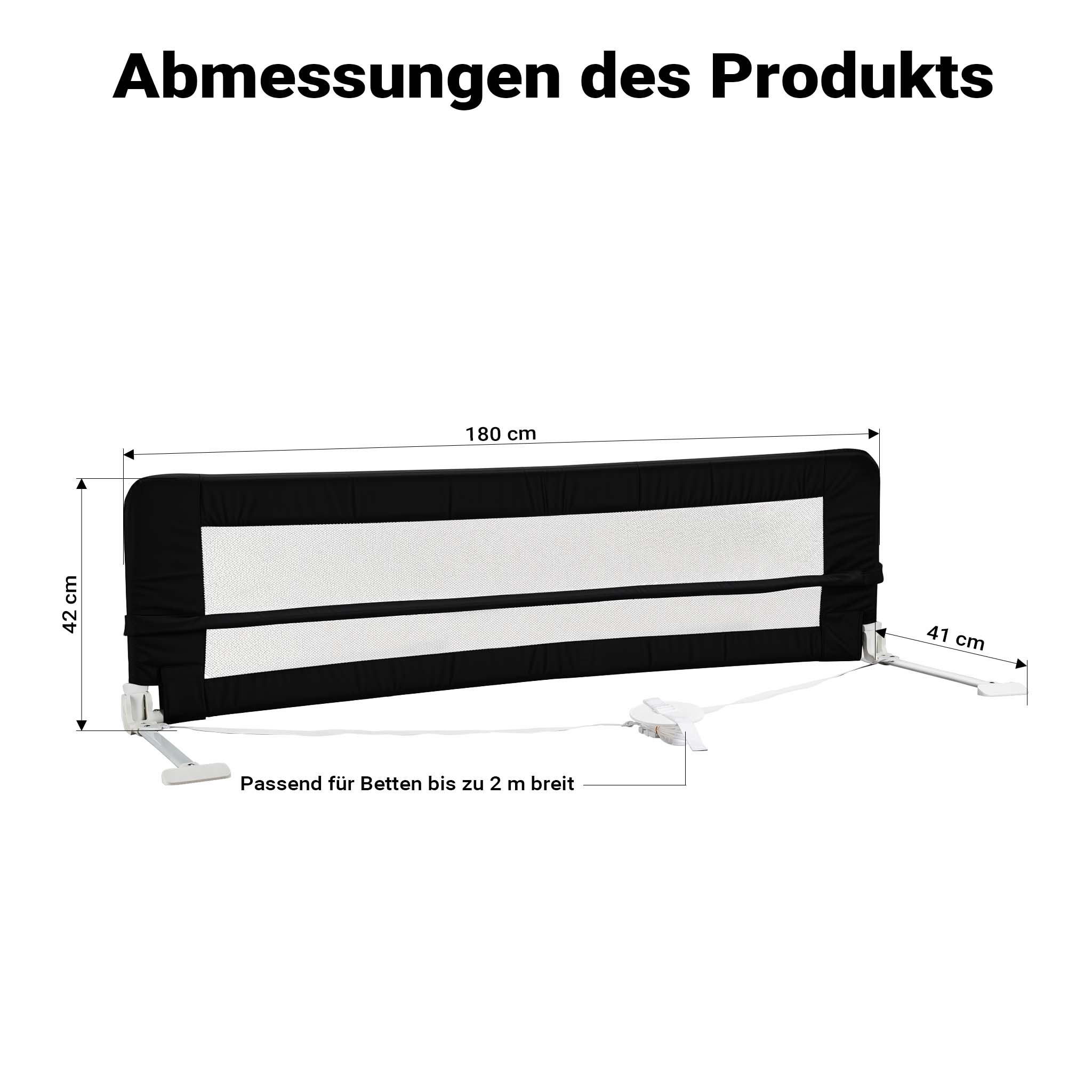 Sponda letto bambini 180x42 cm, pieghevole, metallo e nylon, Barriera anticaduta