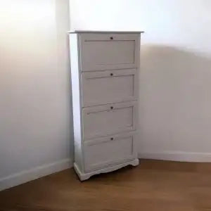 Scarpiera in legno Shabby chic bianca anticato 4 ante