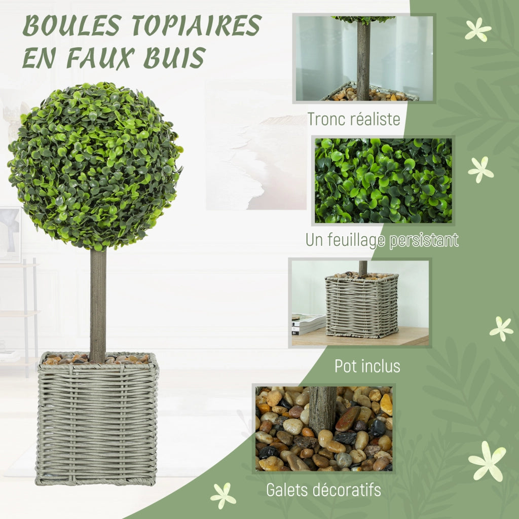 Pianta artificiale decorativa ¨C zephmum ¨C Boule di bosso 50 cm con vaso e ghiaia, verde