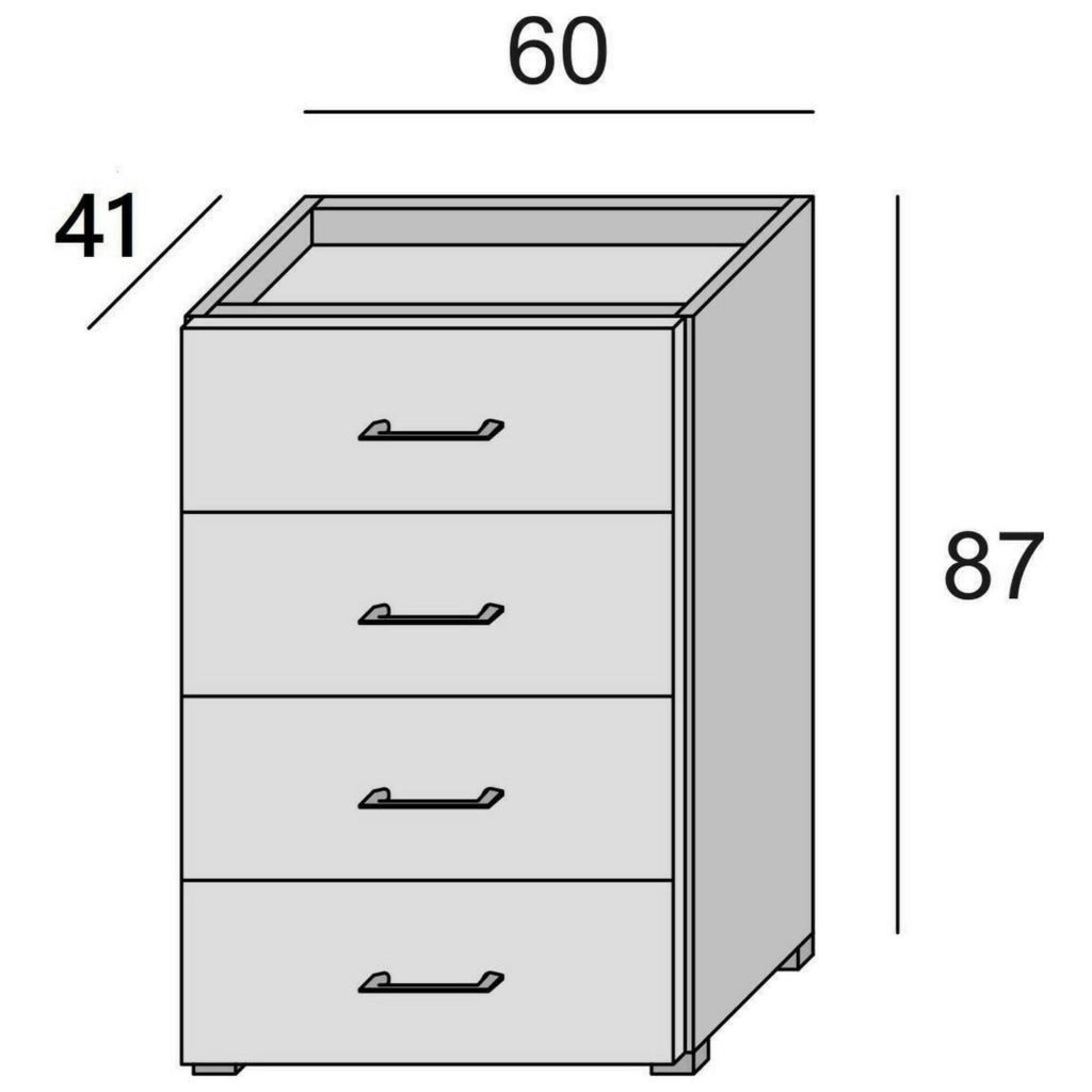 Cassettiera Solano, Settimanale a 4 cassetti per camera da letto, Mobiletto multiuso da ufficio o studio, Cm 60x41h87, Rovere e Bianco