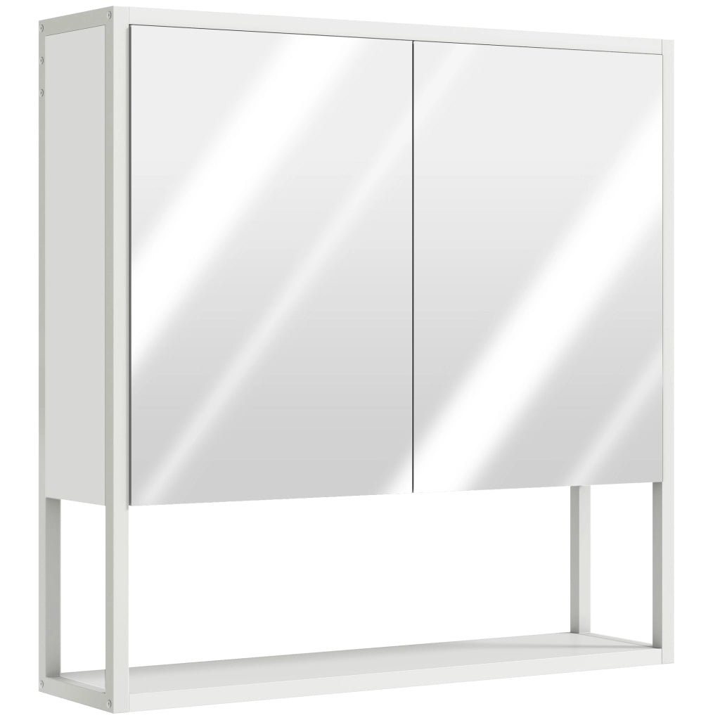 Mobile Bagno a Parete 60x16x60 cm con Specchio Armadietto e Ripiano Aperto in Legno Bianco