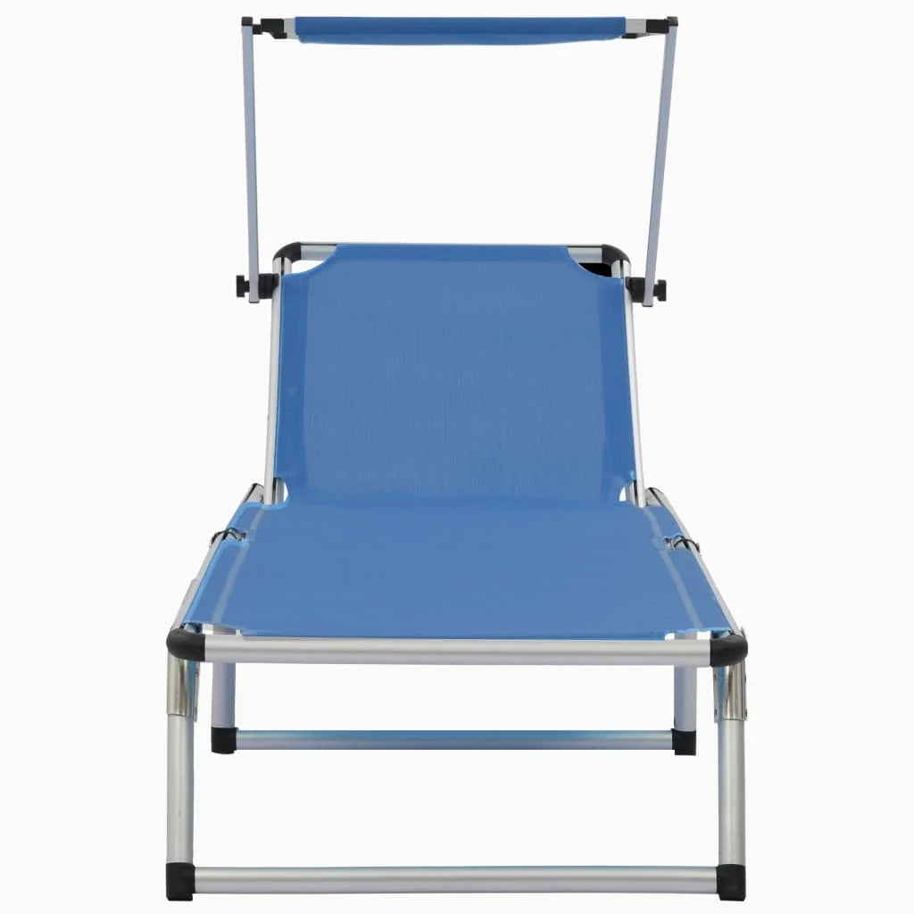 Lettino prendisole sdraio sdraio letto da giardino mobili da patio mobili da esterno pieghevoli con tetto in alluminio e textilene blu 02_0012864
