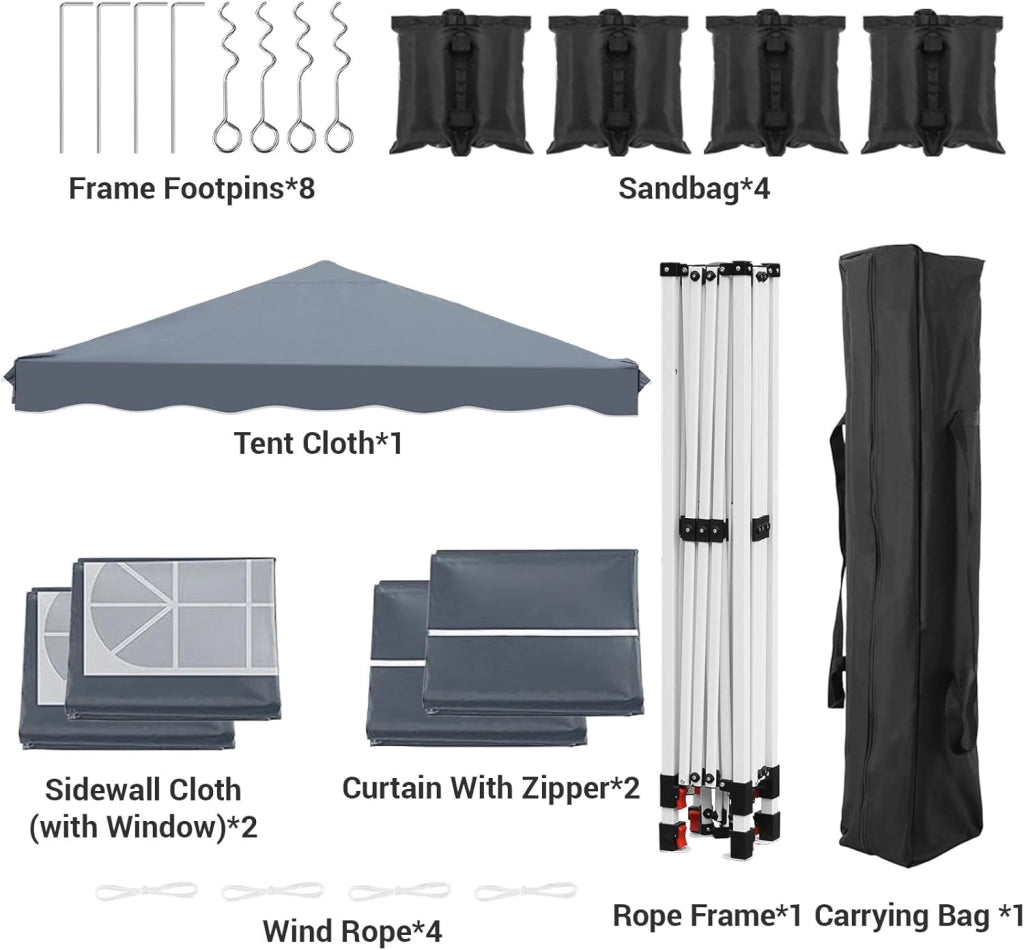 Gazebo Pieghevole 3x3 Impermeabile con 4 PCS Sacchi di Sabbia, UV 50+ 4 Pareti Laterali, Tenda da Campeggio, Giardino, Festival e Feste Grigio