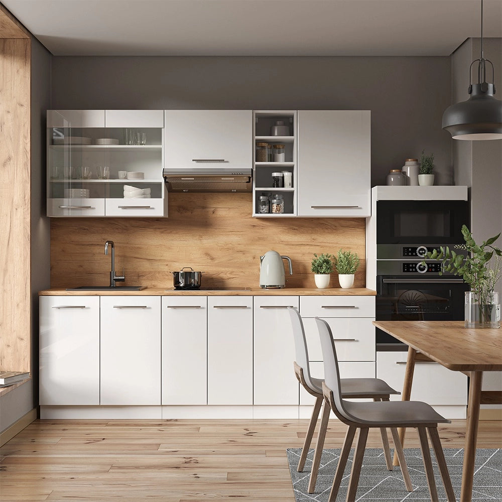 Cucina componibile Fame-Line Bianco lucido/Bianco 280 cm senza piano di lavoro Vicco