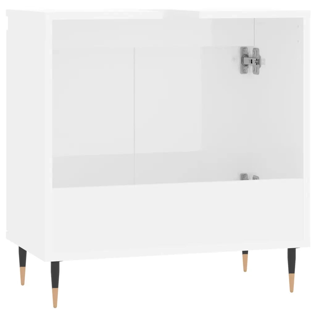 Armadietto Bagno | Armadio da bagno Bianco Lucido 58x33x60cm in Legno Multistrato