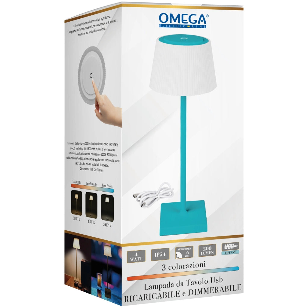 Lampada da Tavolo a LED Ricaricabile USB  Tiffany, Minimalista da 200 lm
