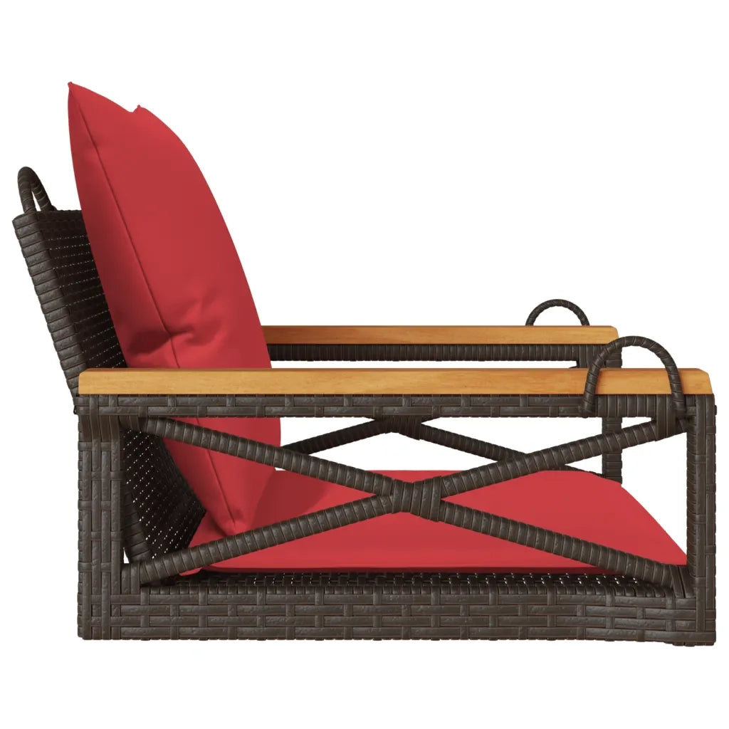 Panchina Dondolo con Cuscini Marrone 63x62x40 cm in Polyrattan 368176