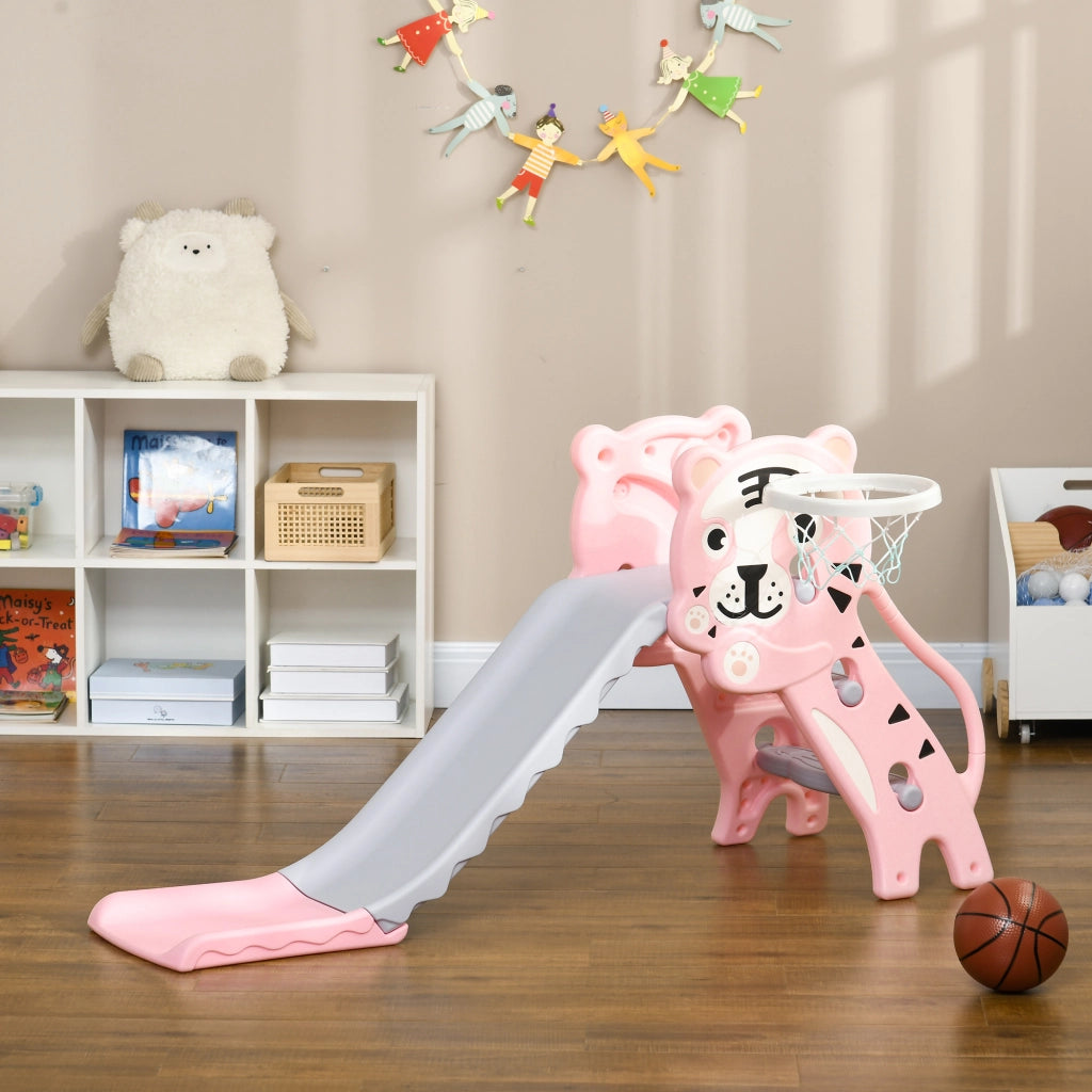 Toboga' per Bambini 18-36 Mesi con 2 Scale e Canestro ¨C zephmum ¨C Rosa Grigio 133x60x70 cm