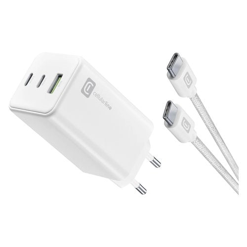 Cellularline multipower 100w kit - smartphone, tablet e laptop caricabatterie da rete usb-c 100w con cavo usb-c to usb-c - ACHKITGAN100WTABW