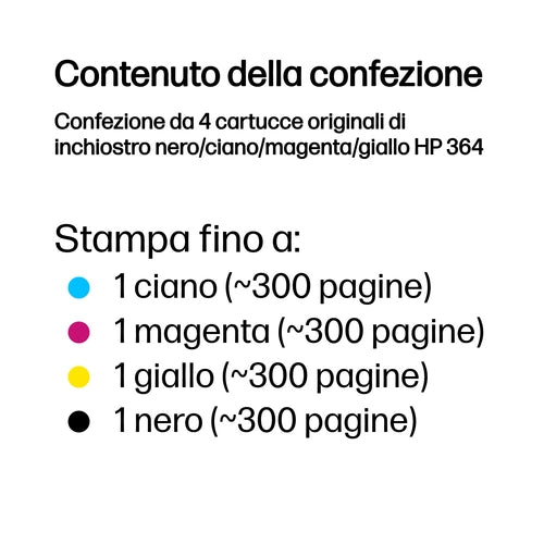 HP Confezione da 4 cartucce originali di inchiostro nero/ciano/magenta/giallo 364