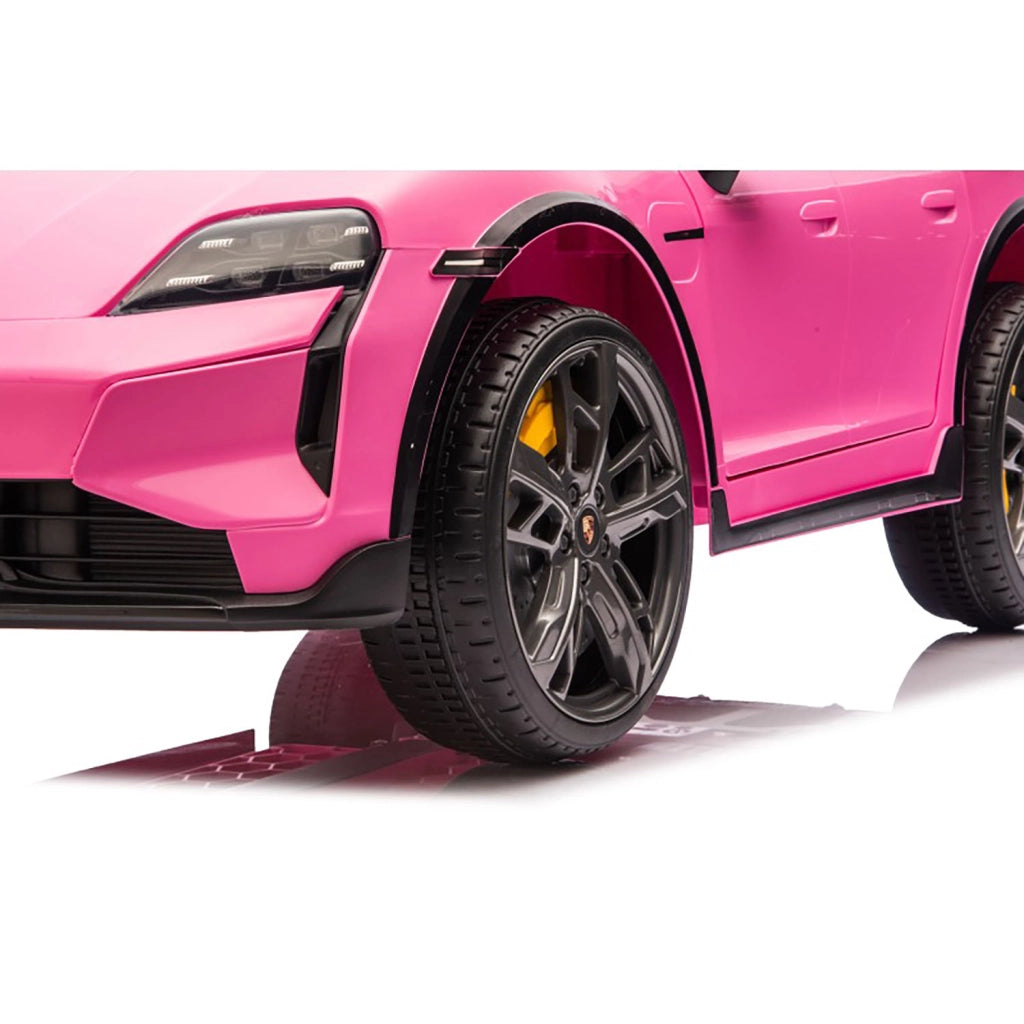 Macchina Elettrica per Bambini Porsche Taycan Turbo S 12V con Telecomando Bluetooth Luci LED e Tappetini Rosa