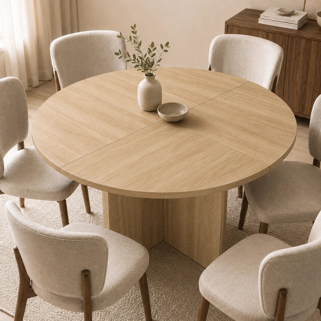 Tavolo da pranzo rotondo per 4-6 persone in MDF effetto rovere stile scandinavo per sala da pranzo diametro 120 cm