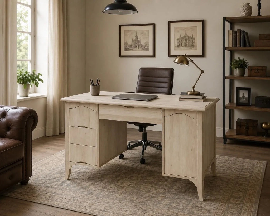 Scrivania 3 cassetti 1 porta arte povera grezzo 130x75x80 (2129) - Mobili 2G