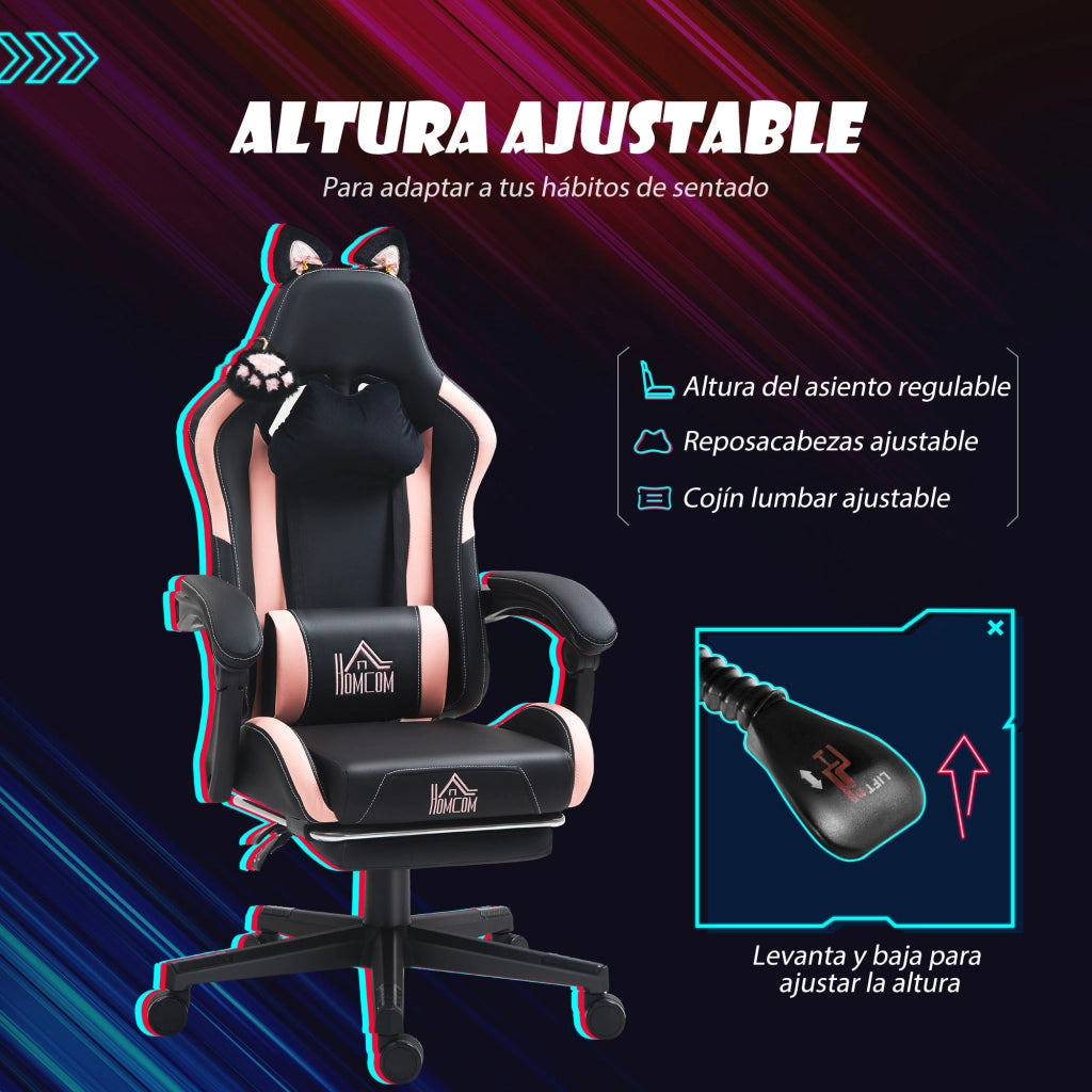Sedia da Gaming Reclinabile con Poggiapiedi e Schienale Regolabile ¨C Zephmum ¨C Nero
