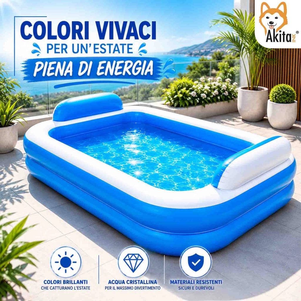 Akitaink Piscina Gonfiabile 266x175 Cuscini Integrati
