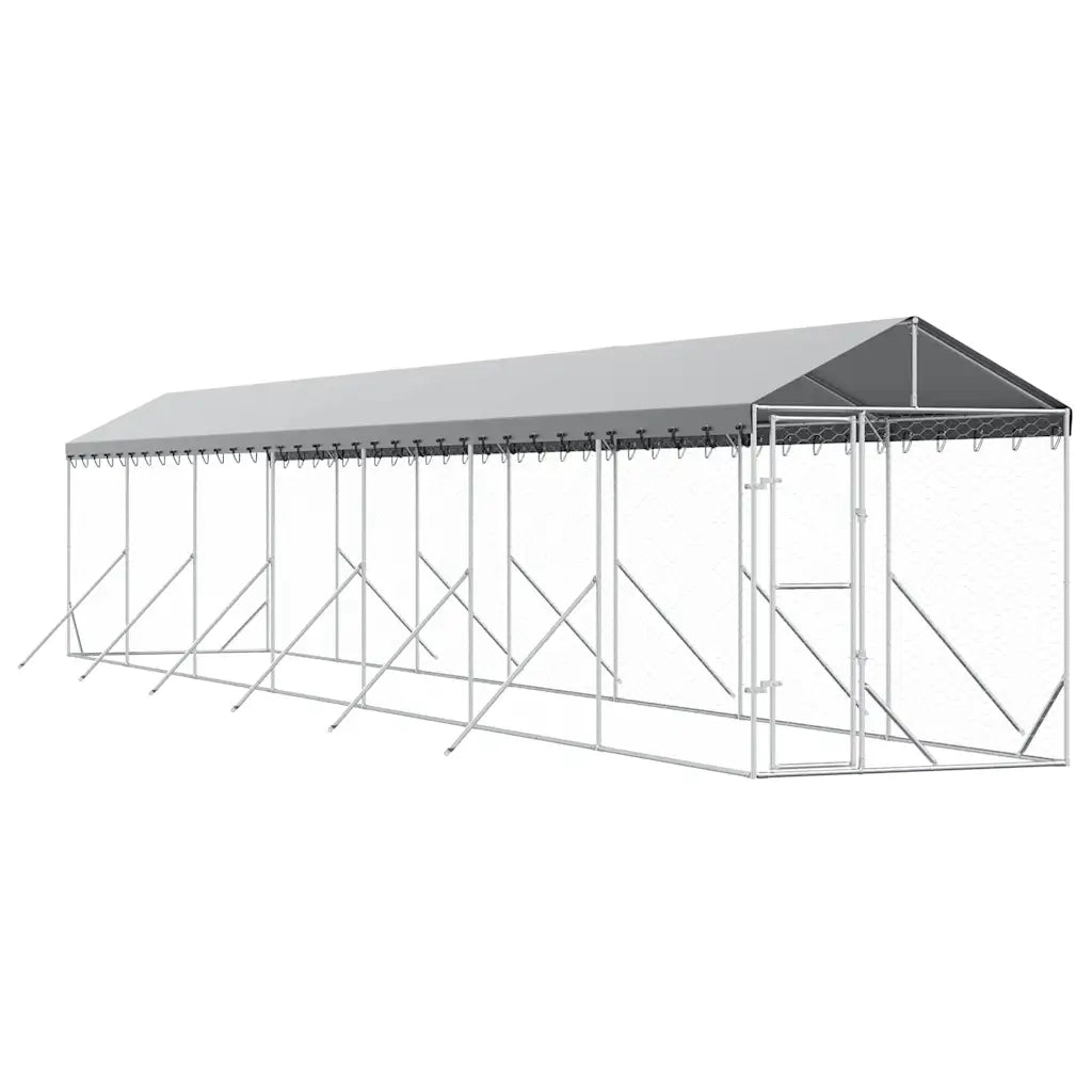 Cuccia Cani da Esterno Tetto Argento 2x14x2,5 m Acciaio Zincato 3190485