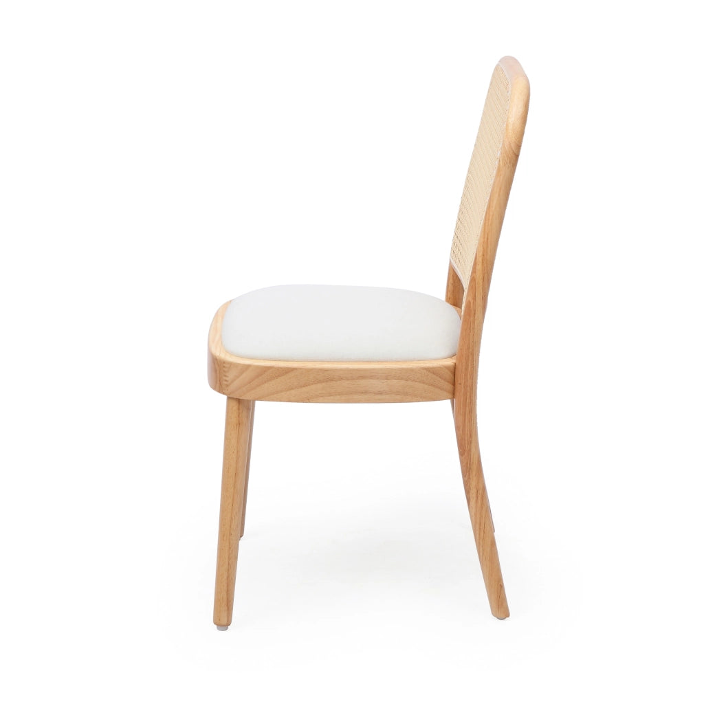 Set di 2 sedie da pranzo in legno massiccio con schienale in rattan e seduta in lino